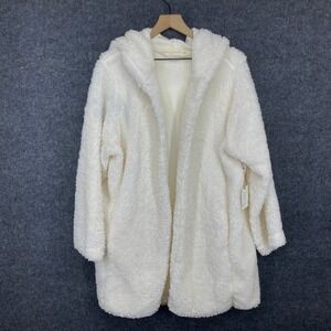 Fair Haven Cream White Sherpa Teddy Hooded Open Front Coat 2XL NEW